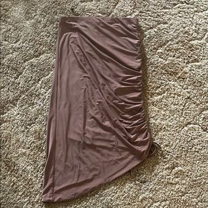 Wayf Brown Asymmetrical Ruched Midi Skirt